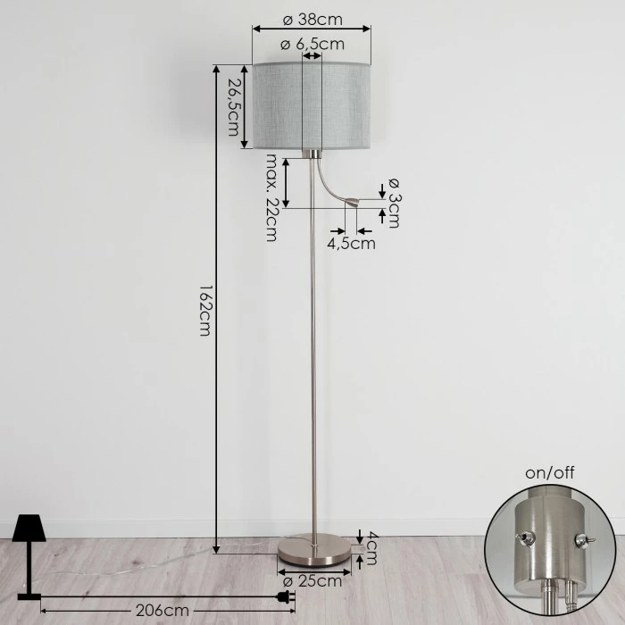 Hofstein Barruelo Stehleuchte LED Nickel-Matt, 2-flammig – Bild 4