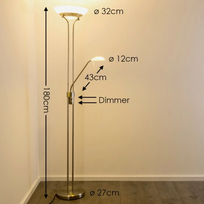 Hofstein Biot Deckenfluter LED Nickel-Matt, 2-flammig – Bild 2