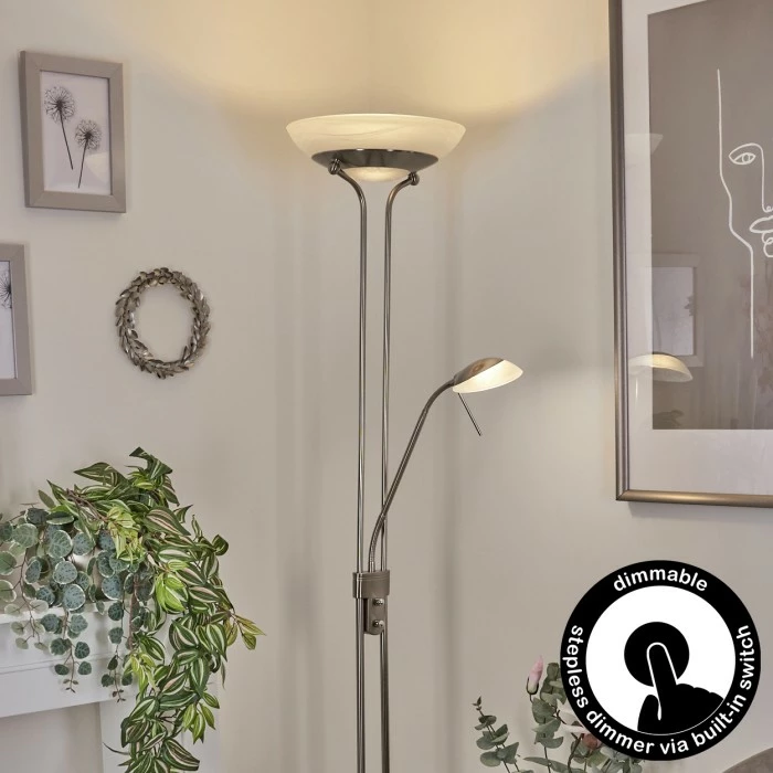 Hofstein Biot Deckenfluter LED Nickel-Matt, 2-flammig