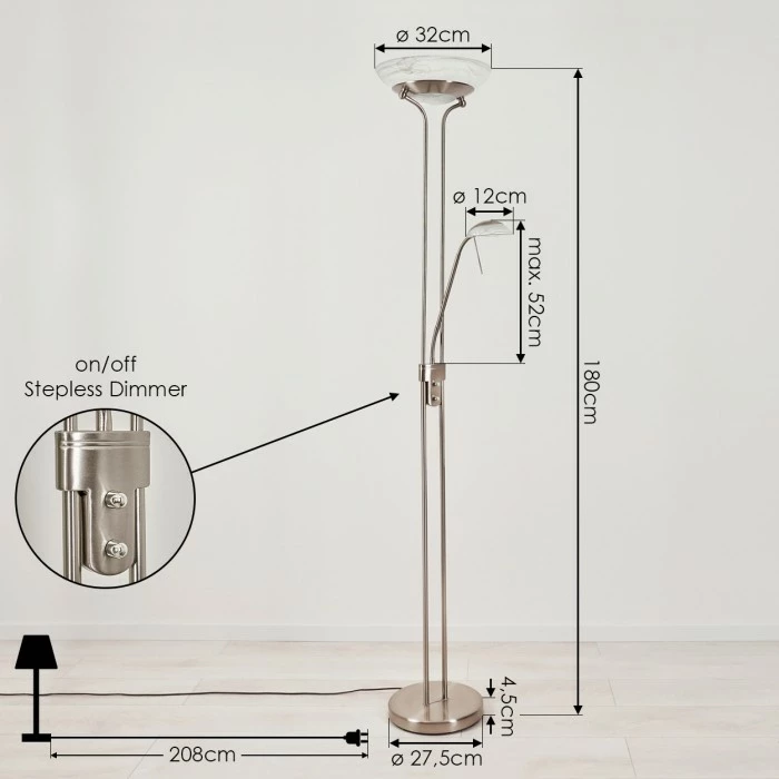 Hofstein Biot Deckenfluter LED Nickel-Matt, 2-flammig – Bild 4