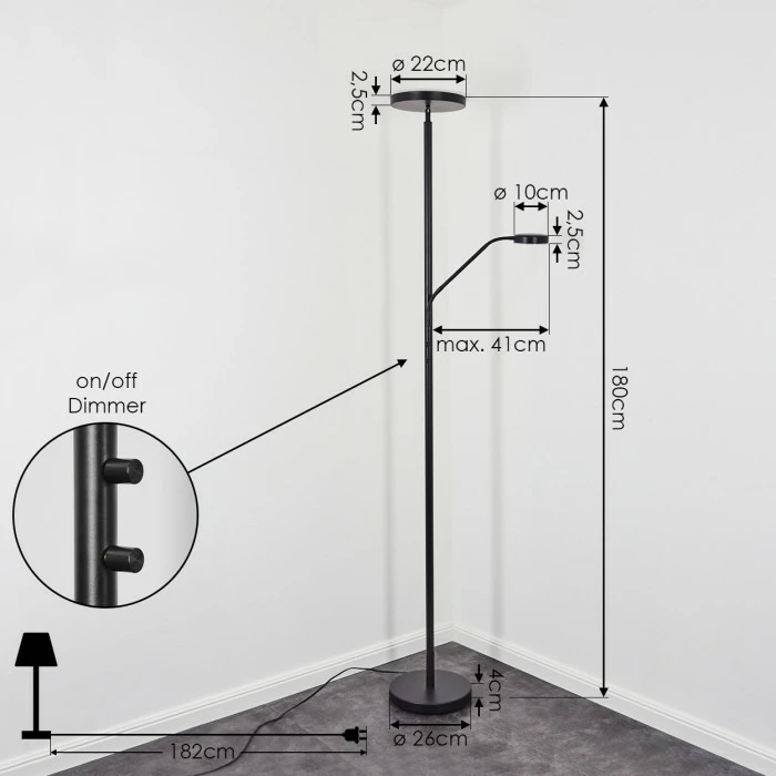 Hofstein Busswil Deckenfluter LED Schwarz, 2-flammig – Bild 4