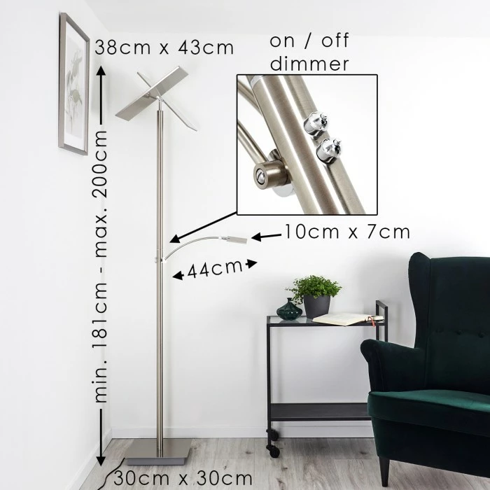 Hofstein Cazis Deckenfluter LED Nickel-Matt, 3-flammig – Bild 2