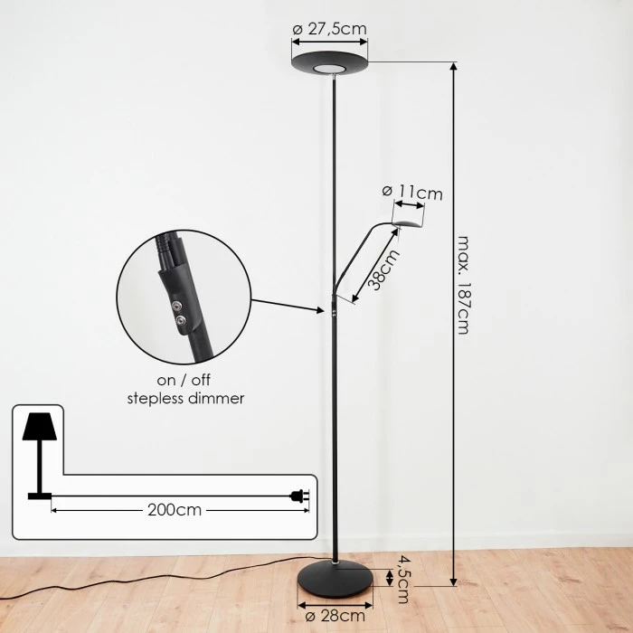 Hofstein Confluencia Deckenfluter LED Schwarz, 2-flammig – Bild 4