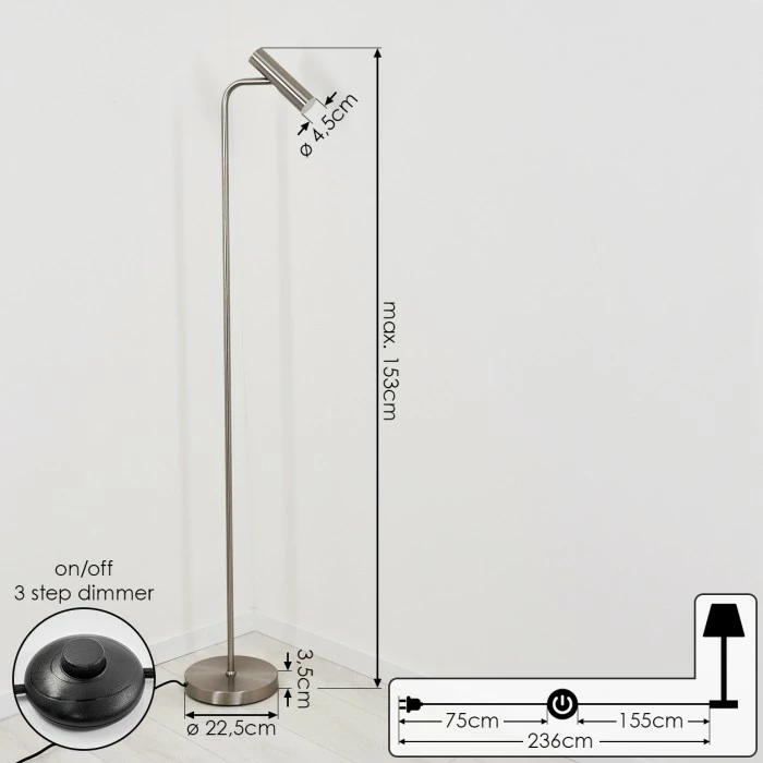 Hofstein Dalheim Stehleuchte LED Nickel-Matt, 1-flammig – Bild 4