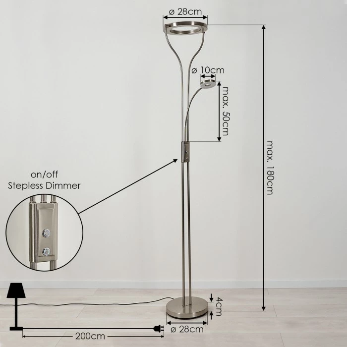 Hofstein Donna Deckenfluter LED Nickel-Matt, 1-flammig – Bild 2