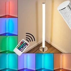 Hofstein Flaut Stehleuchte LED Chrom, 1-flammig, Fernbedienung, Farbwechsler