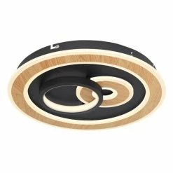 Globo CHESSY Deckenleuchte LED Schwarz, Wei&szlig;, Holzoptik, 1-flammig, Fernbedienung