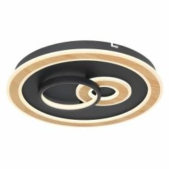 Globo CHESSY Deckenleuchte LED Schwarz, Wei&szlig;, Holzoptik, 1-flammig, Fernbedienung