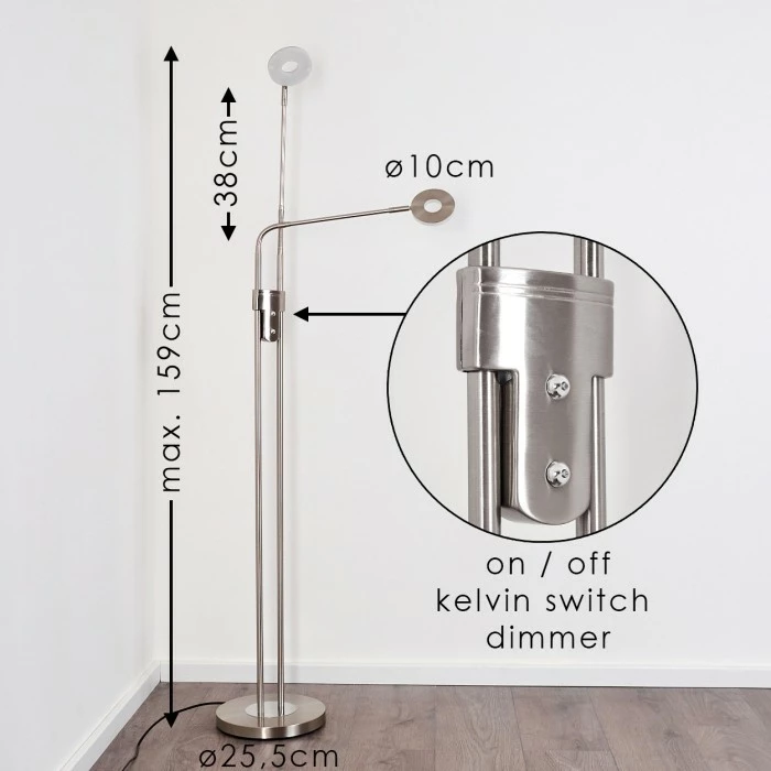 Hofstein Gulkana Stehleuchte LED Nickel-Matt, 2-flammig – Bild 2
