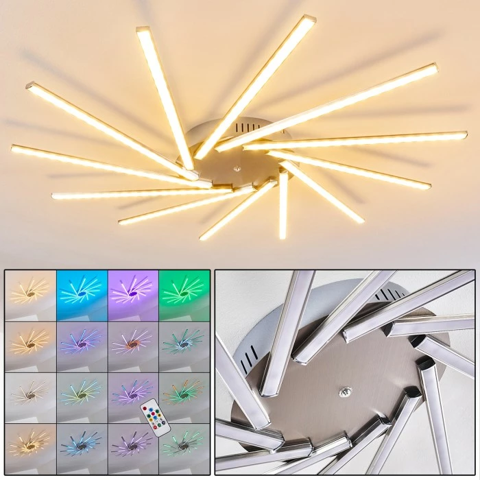 Hofstein Kinna Deckenleuchte LED Edelstahl, 12-flammig, Fernbedienung, Farbwechsler