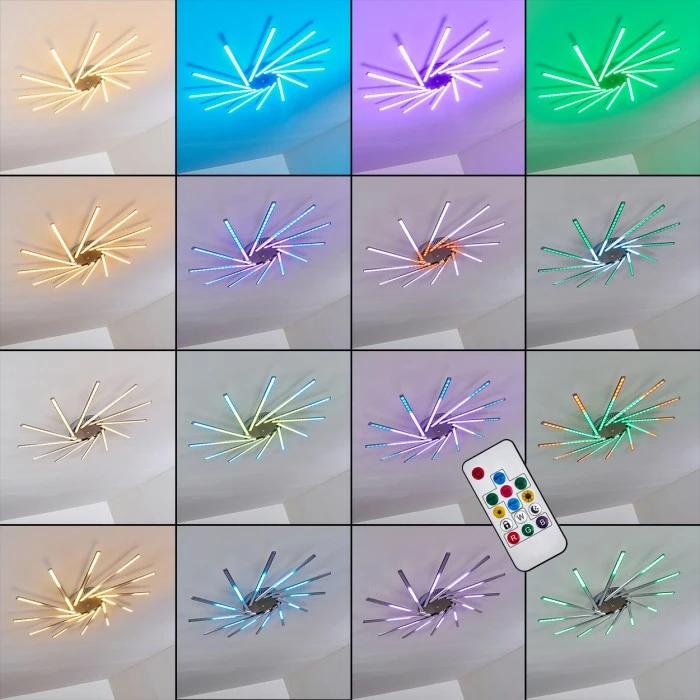 Hofstein Kinna Deckenleuchte LED Edelstahl, 12-flammig, Fernbedienung, Farbwechsler – Bild 3