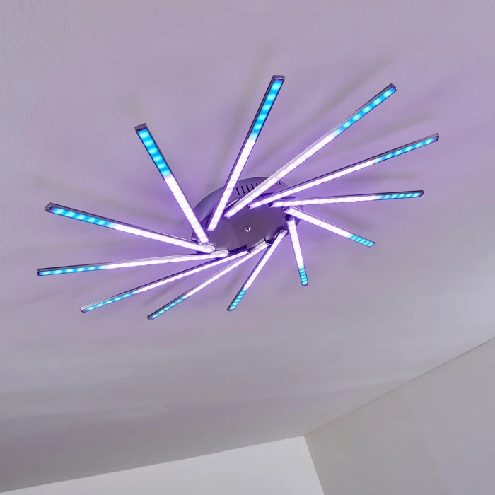 Hofstein Kinna Deckenleuchte LED Edelstahl, 12-flammig, Fernbedienung, Farbwechsler – Bild 31