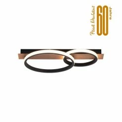 Leuchten Direkt Trooper Deckenleuchte LED Schwarz, Holzoptik, 1-flammig