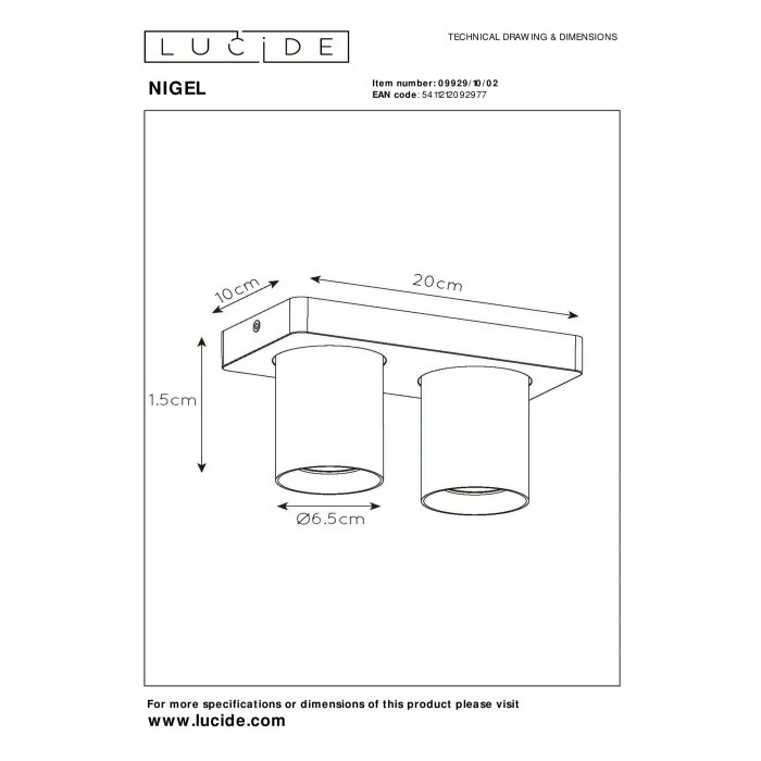 Lucide NIGEL Deckenleuchte LED Messing, Gold, 2-flammig â Bild 7