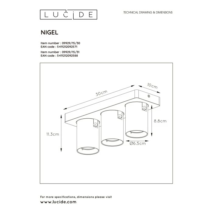 Lucide NIGEL Deckenstrahler LED Schwarz, 3-flammig – Bild 9