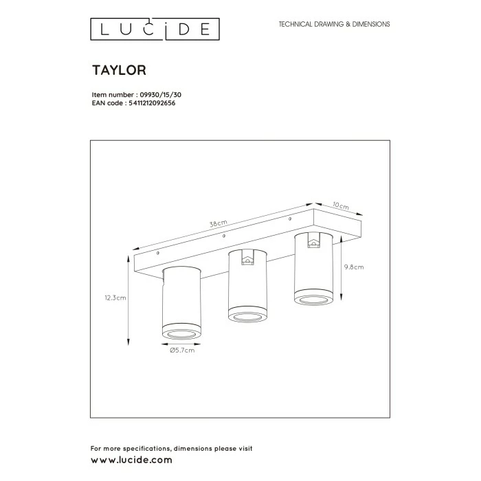 Lucide TAYLOR Deckenstrahler LED Schwarz, 3-flammig – Bild 8