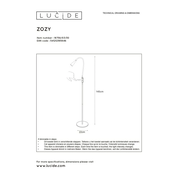 Lucide ZOZY Stehlampe LED Schwarz, 1-flammig â Bild 6