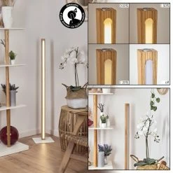 Hofstein Madou Stehleuchte LED Wei&szlig;, Holz hell, 1-flammig