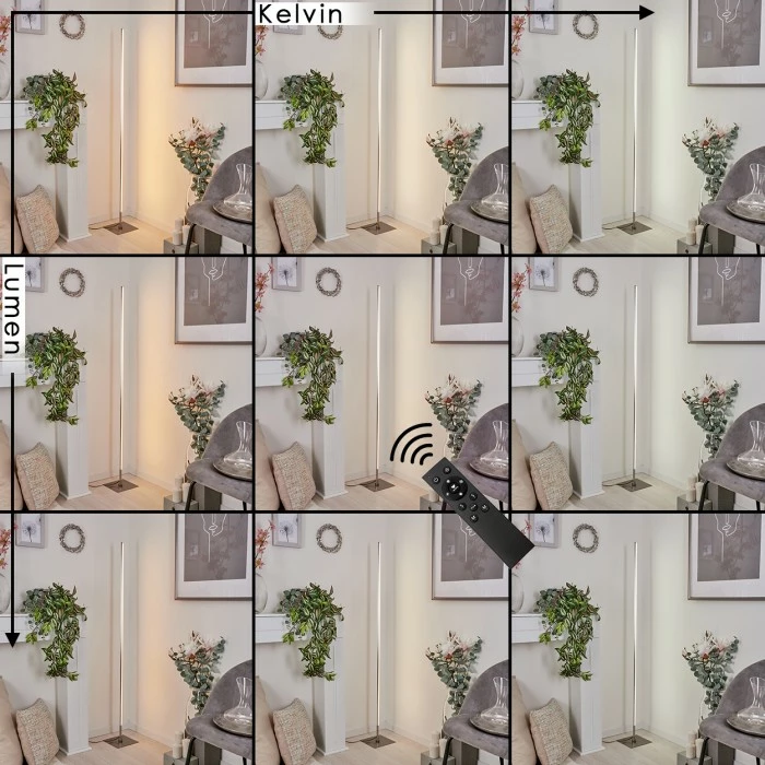 Hofstein Minacar Stehleuchte LED Nickel-Matt, 1-flammig, Fernbedienung, Farbwechsler – Bild 3