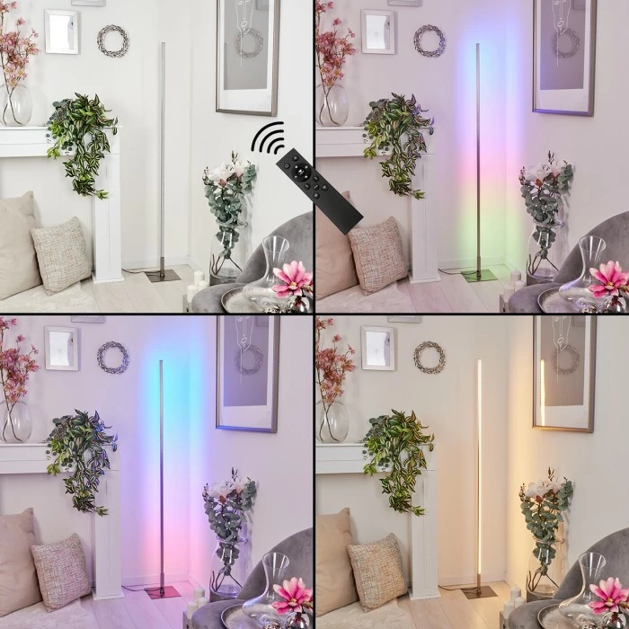 Hofstein Minacar Stehleuchte LED Nickel-Matt, 1-flammig, Fernbedienung, Farbwechsler – Bild 6
