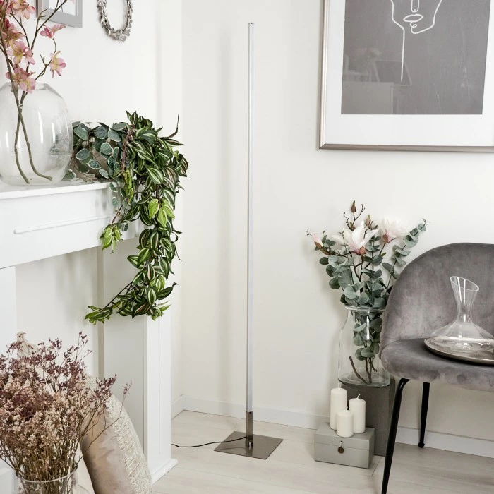 Hofstein Minacar Stehleuchte LED Nickel-Matt, 1-flammig, Fernbedienung, Farbwechsler – Bild 10