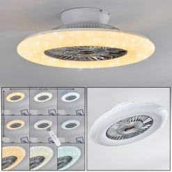 Hofstein Petrovac Deckenventilator LED Chrom, Weiß, 1-flammig, Fernbedienung