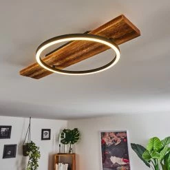 Hofstein Pompu Deckenleuchte LED Schwarz, Holz dunkel, 1-flammig