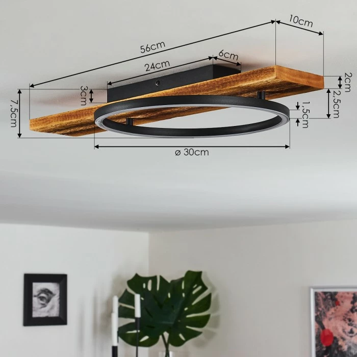 Hofstein Pompu Deckenleuchte LED Schwarz, Holz dunkel, 1-flammig – Bild 4