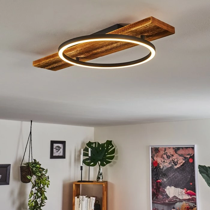 Hofstein Pompu Deckenleuchte LED Schwarz, Holz dunkel, 1-flammig – Bild 7