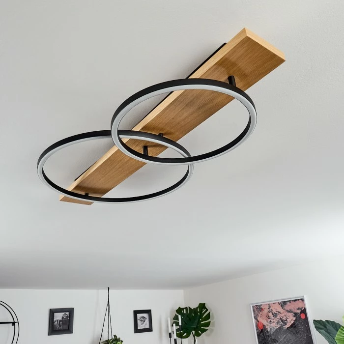 Hofstein Pompu Deckenleuchte LED Schwarz, Holz hell, 2-flammig – Bild 2