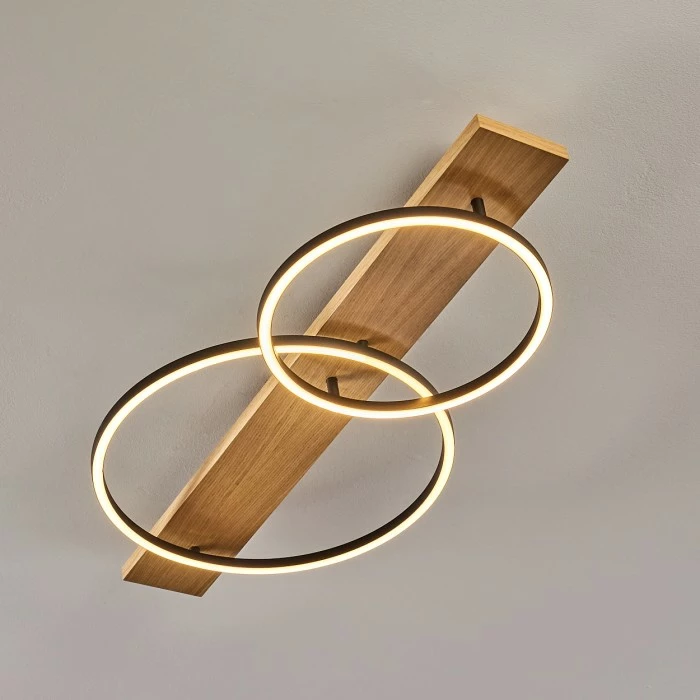 Hofstein Pompu Deckenleuchte LED Schwarz, Holz hell, 2-flammig – Bild 11