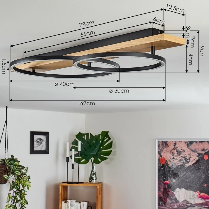 Hofstein Pompu Deckenleuchte LED Schwarz, Holz hell, 2-flammig – Bild 4