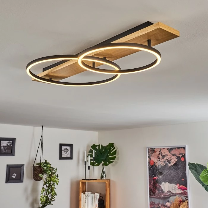 Hofstein Pompu Deckenleuchte LED Schwarz, Holz hell, 2-flammig – Bild 7