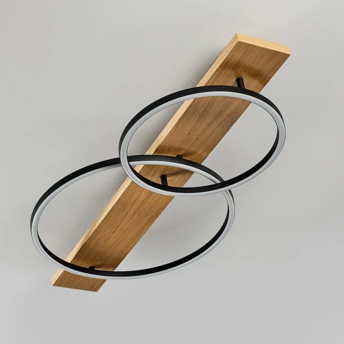 Hofstein Pompu Deckenleuchte LED Schwarz, Holz hell, 2-flammig – Bild 8