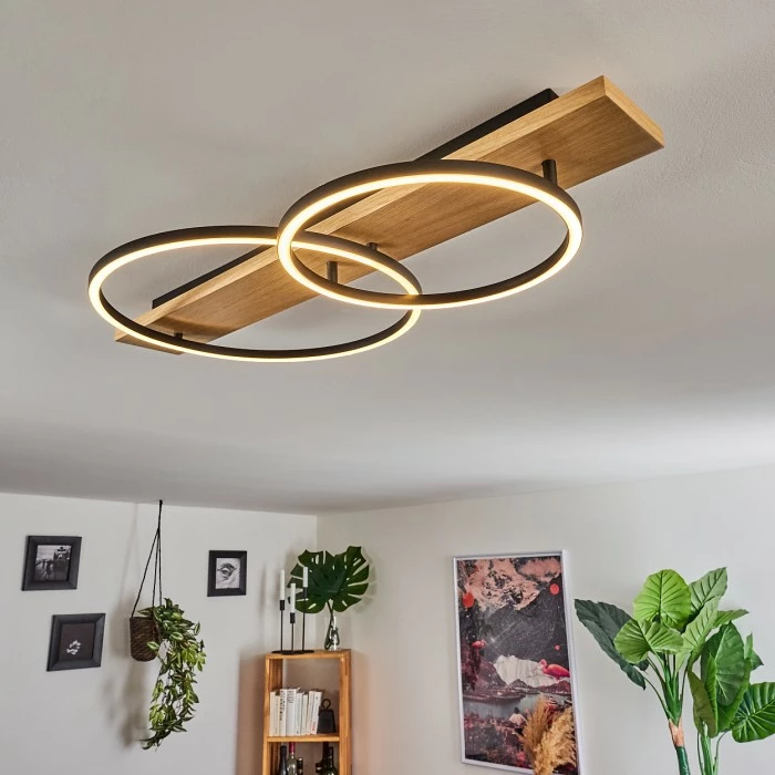 Hofstein Pompu Deckenleuchte LED Schwarz, Holz hell, 2-flammig – Bild 9