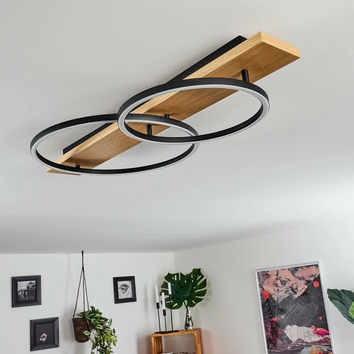 Hofstein Pompu Deckenleuchte LED Schwarz, Holz hell, 2-flammig – Bild 10