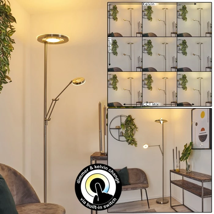 Hofstein Rabeja Deckenfluter LED Nickel-Matt, 2-flammig