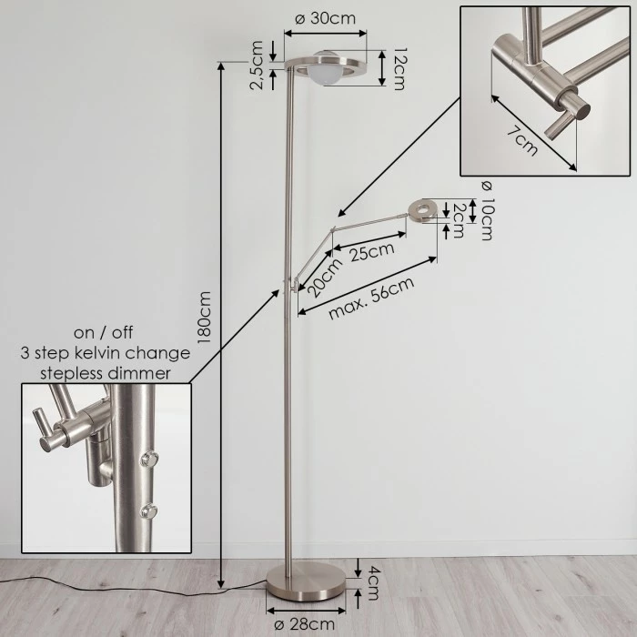 Hofstein Rabeja Deckenfluter LED Nickel-Matt, 2-flammig – Bild 4