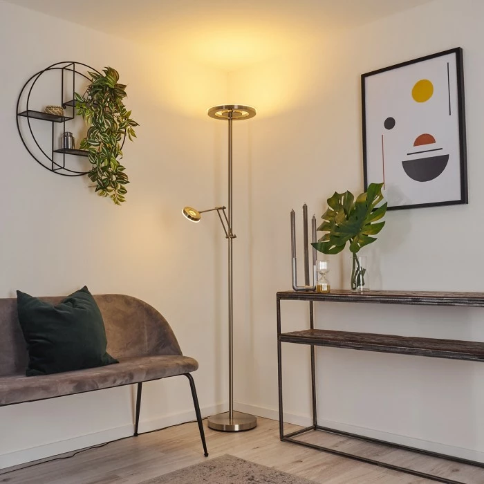 Hofstein Rabeja Deckenfluter LED Nickel-Matt, 2-flammig – Bild 7