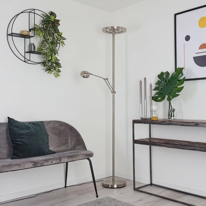 Hofstein Rabeja Deckenfluter LED Nickel-Matt, 2-flammig – Bild 10