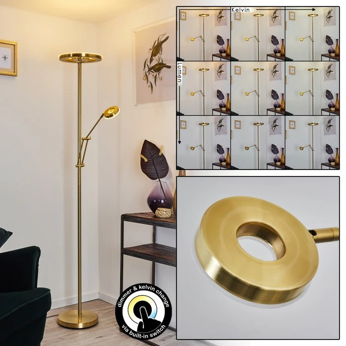 Hofstein Rabeja Deckenfluter LED Messing, Gold, 2-flammig