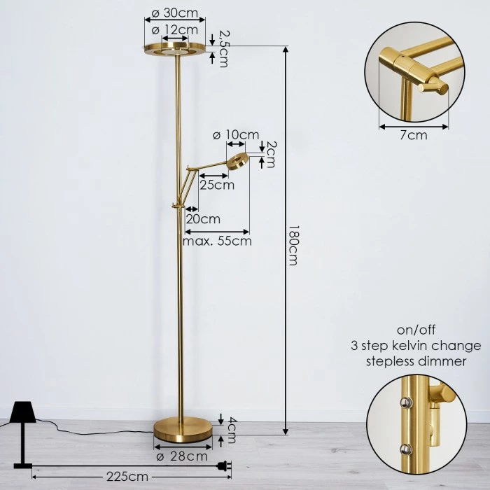Hofstein Rabeja Deckenfluter LED Messing, Gold, 2-flammig – Bild 12