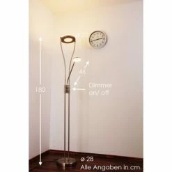 Reality RENNES Deckenfluter LED Stahl geb&uuml;rstet, 2-flammig