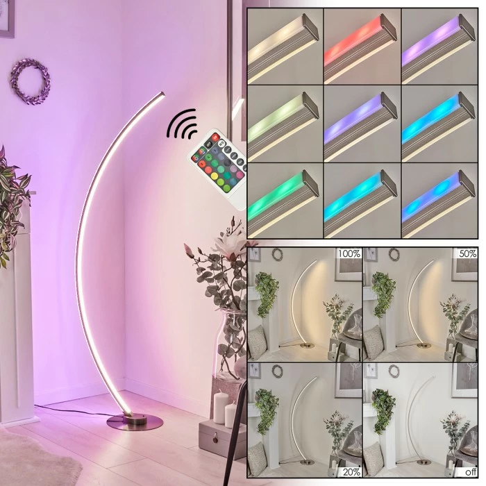 Hofstein Scar RGB Bogenlampe LED Nickel-Matt, 1-flammig, Fernbedienung, Farbwechsler