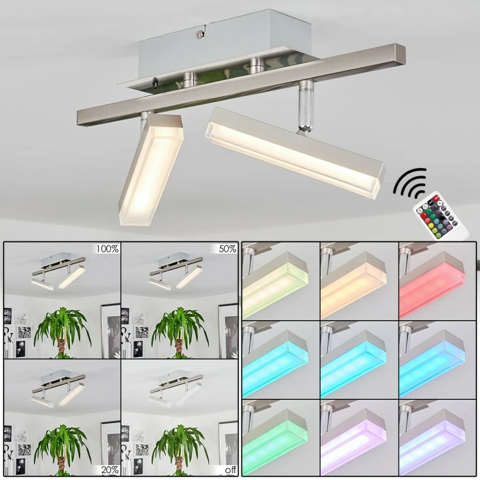 Hofstein Vehkala Deckenleuchte LED Nickel-Matt, Chrom, 2-flammig, Fernbedienung, Farbwechsler
