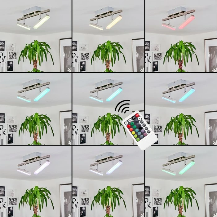 Hofstein Vehkala Deckenleuchte LED Nickel-Matt, Chrom, 2-flammig, Fernbedienung, Farbwechsler – Bild 2