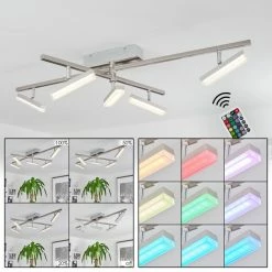 Hofstein Vehkala Deckenleuchte LED Nickel-Matt, Chrom, 5-flammig, Fernbedienung, Farbwechsler