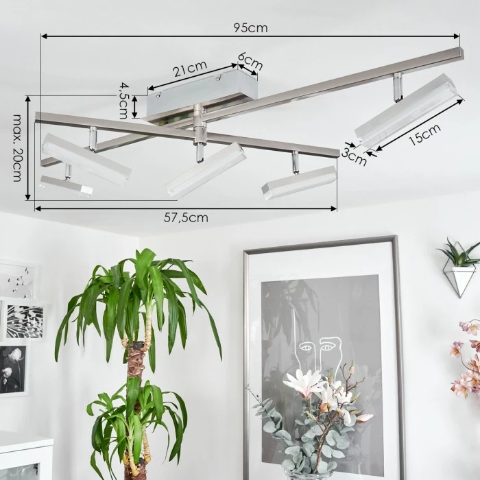 Hofstein Vehkala Deckenleuchte LED Nickel-Matt, Chrom, 5-flammig, Fernbedienung, Farbwechsler – Bild 4