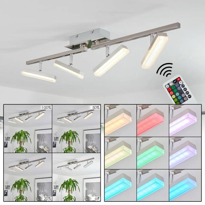Hofstein Vehkala Deckenleuchte LED Nickel-Matt, Chrom, 4-flammig, Fernbedienung, Farbwechsler