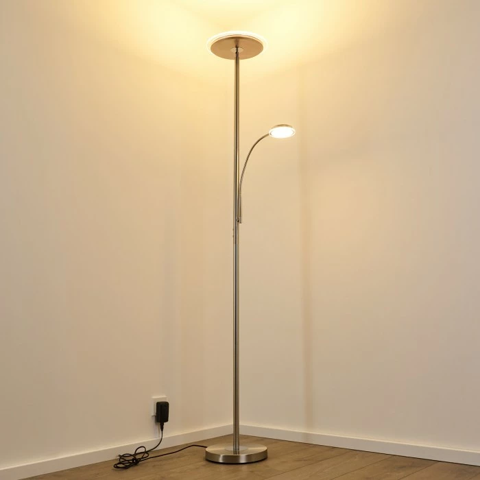 Hofstein Veteli Deckenfluter LED Nickel-Matt, Chrom, 2-flammig – Bild 5